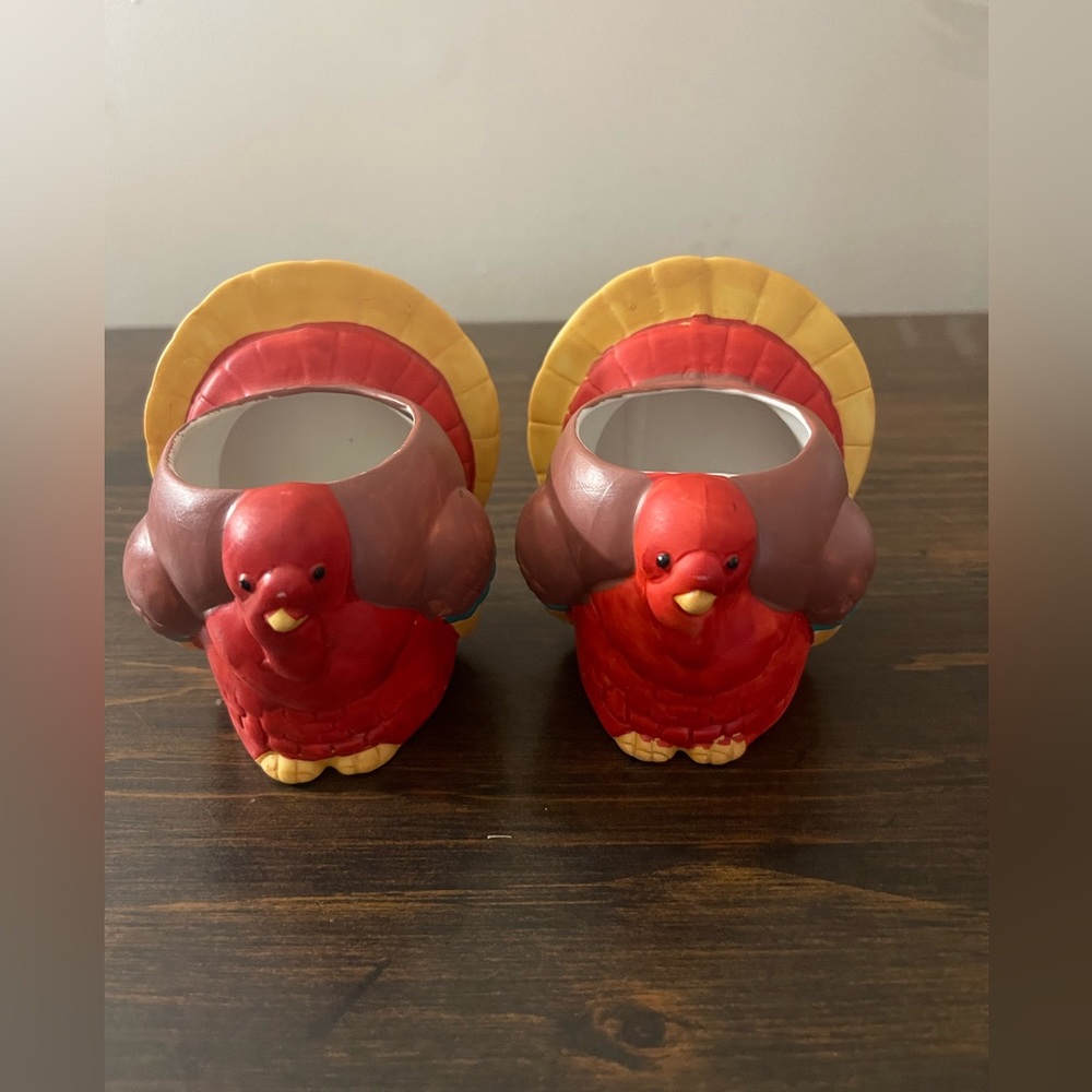 2 Vintage Hallmark / Ambassador Thanksgiving Turkey Votive Candle Holders